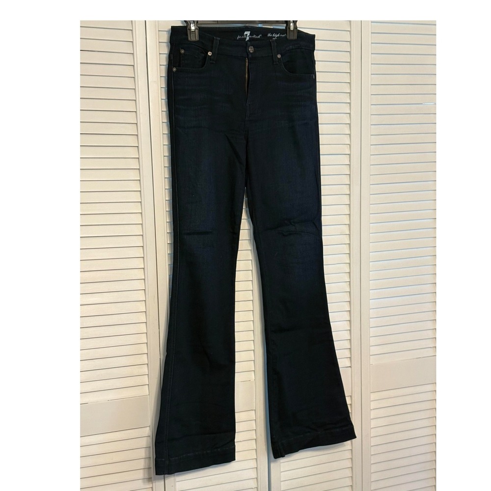 7 For All Mankind High Waist Slim Trouser Jeans Dark Wash Denim Blue 30x33